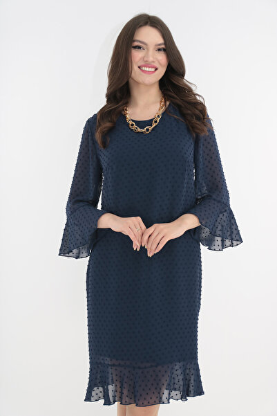 Vanessa Line RO Rochie eleganta din voal bleumarin cu buline 3D