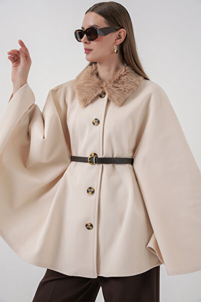 Bigdart Women's Belted Cashmere Poncho 9165 - Cream