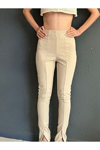 Gönülden Tasarım Cream Color Slit Women's Tights S/M