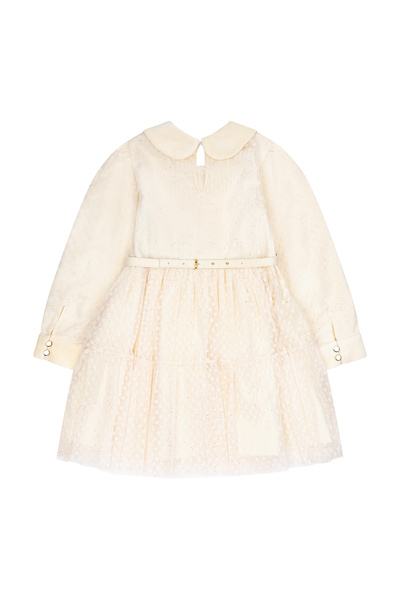 Miny Center Flower Flock Sim Printed Collared Tulle Dress