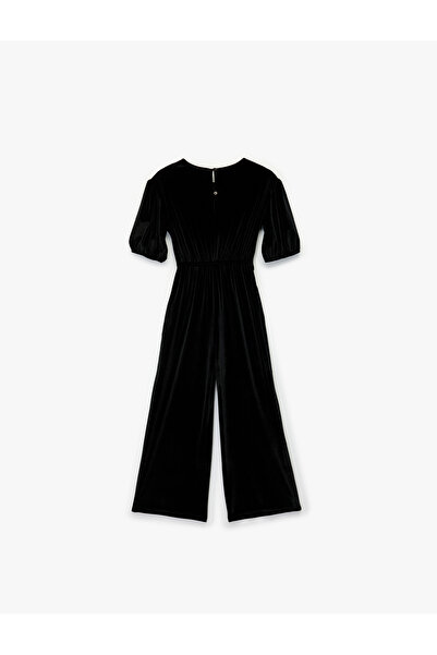 Koton Balloon Sleeve Crew Neck Velvet Jumpsuit