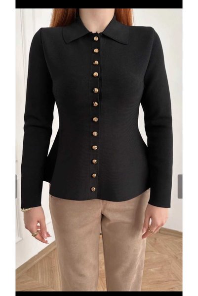 NÜANS MODA Button Detail Cloth Collar Cardigan