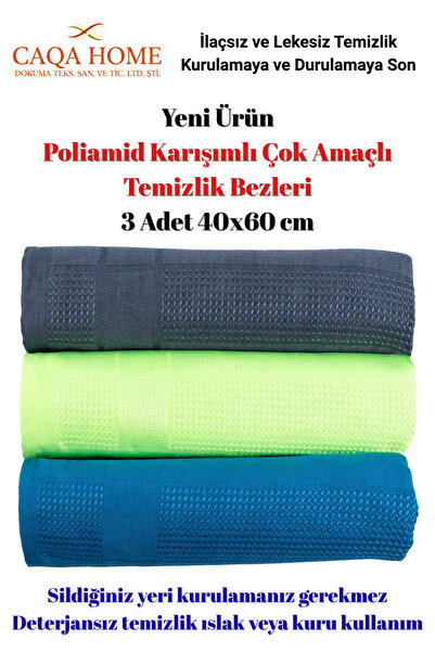 CAQA HOME 3'lü Mikrofiber Temizlik Bezi - Yeni Ürün Poliamid Karışım Mikro Fiber Bez - Cam, Araba, Mutfak Bezi