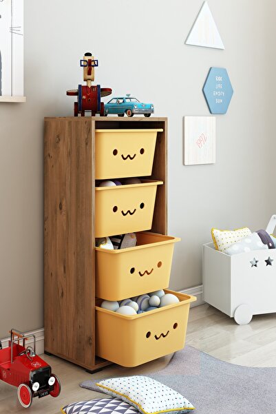 DEKOZUM KİDS 4 Large Güleryüz Sepetli Oyuncak Dolabı Oyuncak Kutusu Box