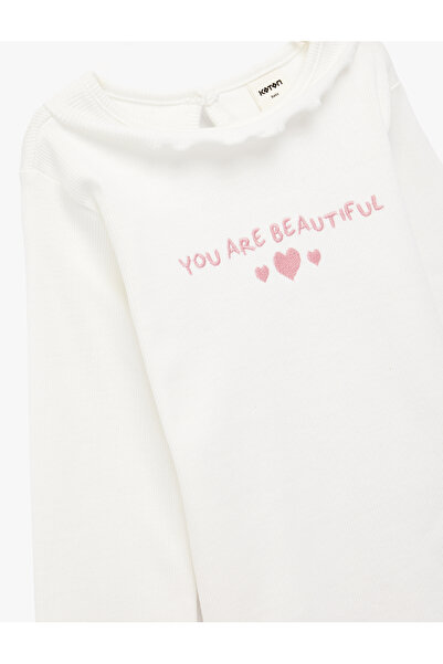 Koton Cotton Ruffle Detail Long Sleeve Crew Neck T-Shirt