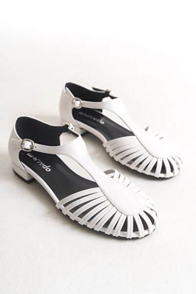 FEMME Balerini de zi cu zi cu nervuri cu vârf rotund pentru femei Mela, alb