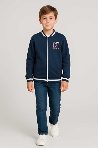 Jammy 150-11-25 سترة للأولاد بسحاب وتطريز N – جيبان، تصميم مريح للأعمار من 9 ...