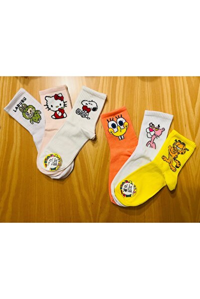 AL Bİ 90LIK 6 Pairs of Multicolor Fun Heroes Cotton College Socks