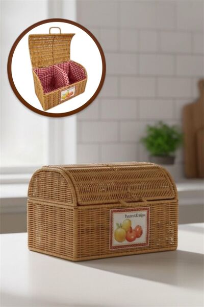 Bayev Favorite 9121 Bölmeli Rattan Sebzelik Sepet - Hasır Kapaklı Patates Soğan Sebze Sepeti