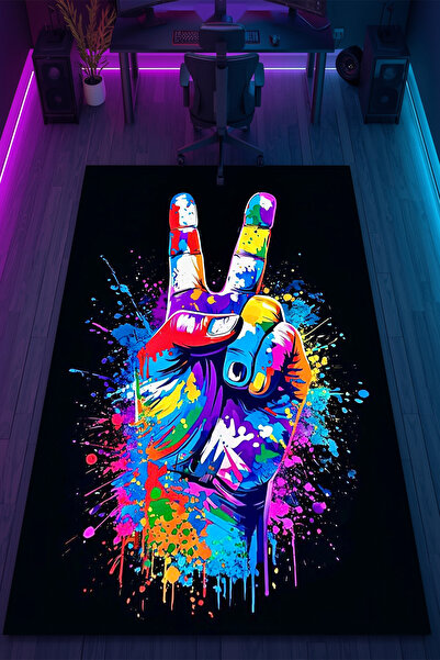 HalıOnline Sanat Artwork Desenli Kaymaz Taban Makinede Yıkanabilir Gaming Oyu...