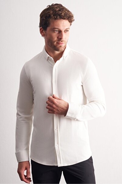 İmza Λευκό Smart Buttoned Collar Μακρυμάνικο Πουκάμισο χωρίς τσέπες εφαρμοστό Casual 1004255169