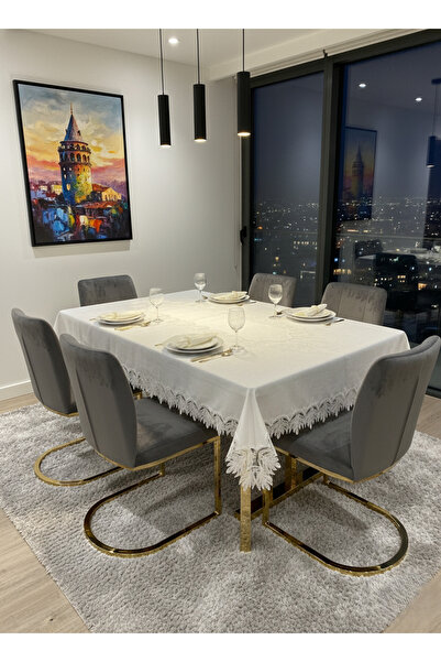 Valora Concept French Lace Ezgi Model Linen 26 Piece Tablecloth Set (Boxed)