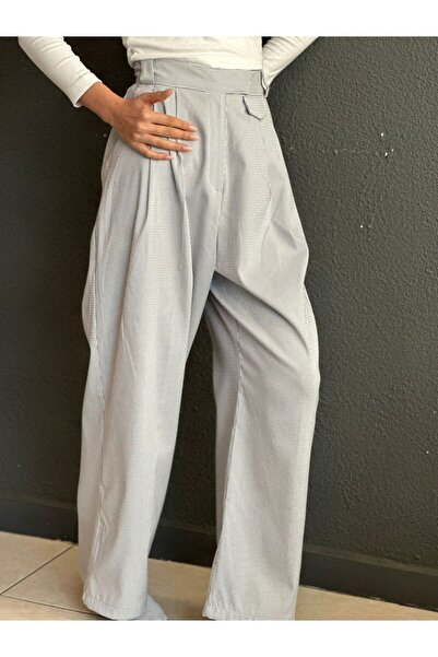 Gönülden Tasarım Dark Blue Striped Women's Loose Pants Size L