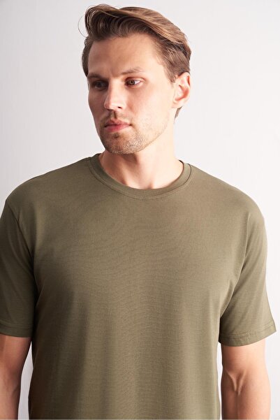 İmza Βασικό μπλουζάκι από βαμβάκι με κοντό μανίκι χακί εφαρμοστό 1011255106