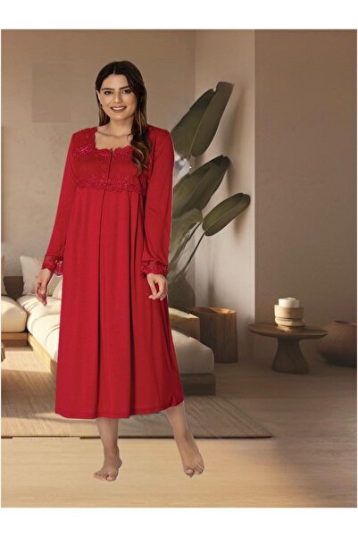 Lohusa Homewear قميص نوم نسائي فوشيا أنيق للحوامل مع تفاصيل دانتيل وخاصية الر...