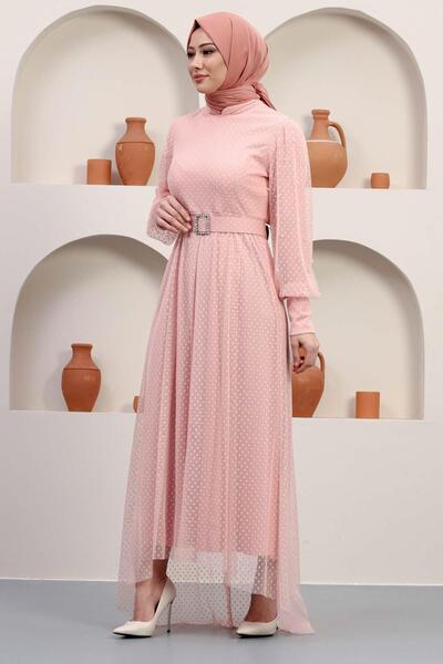 Missvalle Βραδινό φόρεμα σε σκόνη Belt Stone από τούλι 12242