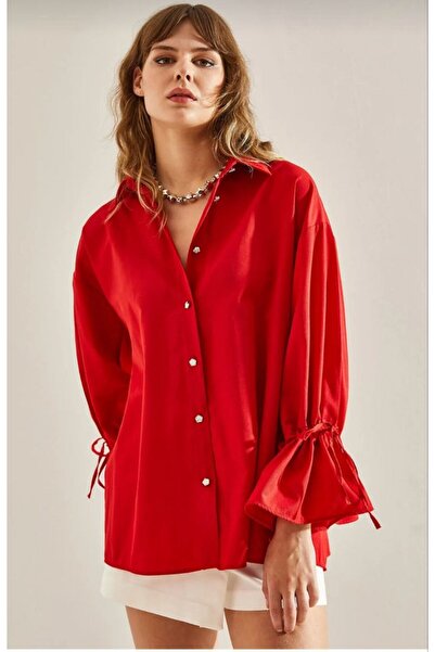 ossons Stone Buttoned Sleeve Gathered Poplin Shirt