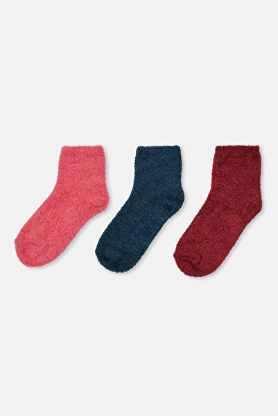 Dagi Pink-Navy Blue Women's 3-Piece Plush Socks