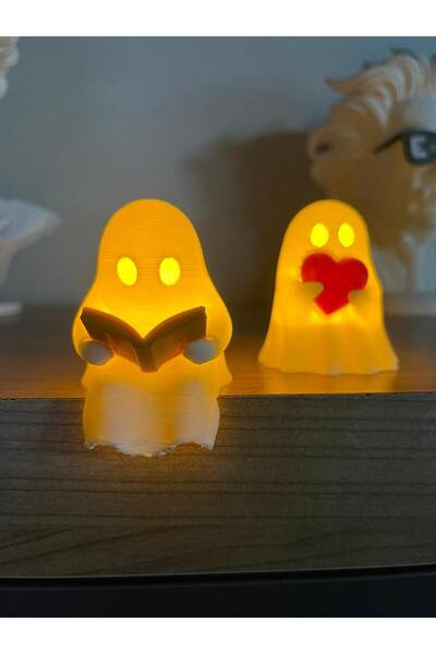 Root Made 2'li Set Biblo Kitap Okuyan ve Kalp Tutan Hayalet Tealight Mumluk Minimalist Masa Kitaplık Dekor