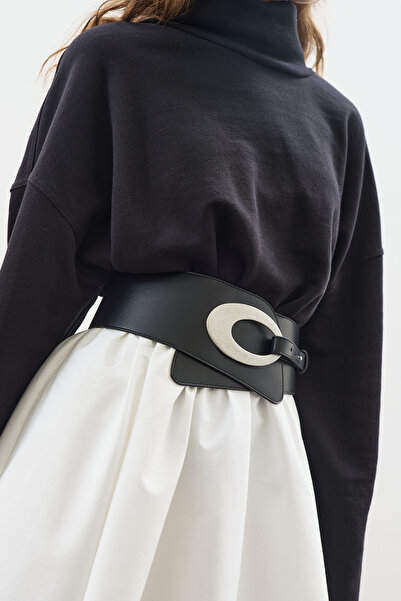 Manuka CENTURĂ DE TĂLĂ CU CATĂLĂ LARGĂ NEGRĂ