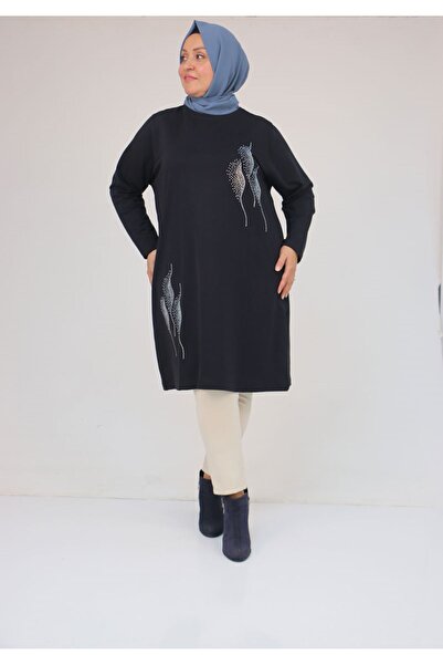 Eslina 58167 Plus Size Modal Tunic with Stone Print Detail - Navy Blue