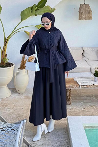 lamelif Scuba Skirted Two-Piece Suit Navy Blue
