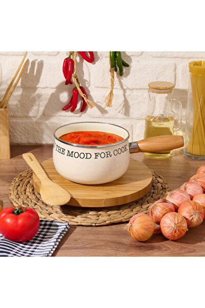 akdenizhome Mien Bubble Enamel Sauce Pan - Cream - 16 cm