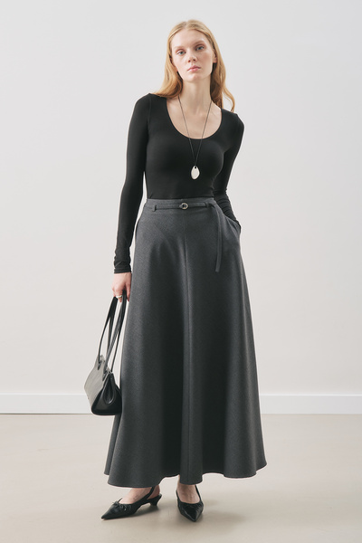 Manuka Belt Detail Flared Skirt Anthracite