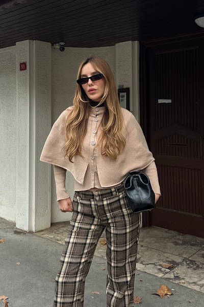 Laluvia Beige Cape Detailed Knitwear Cardigan - 1317