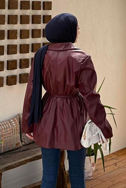 lamelif oversized Δερμάτινο μπουφάν μπορντό