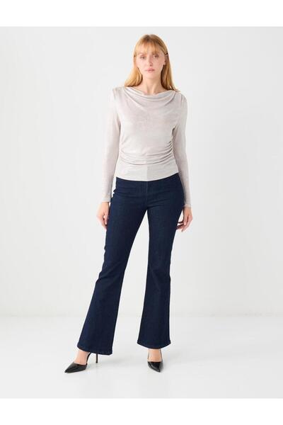 Jimmy Key Gray Draped Collar Long Sleeve Knitted Blouse