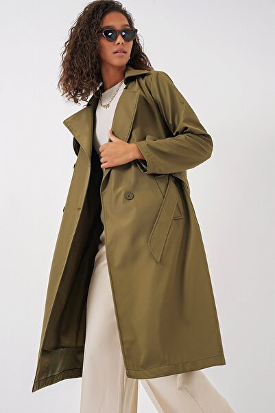 Gülşah collection Double Breasted Collar Trench Coat - Khaki