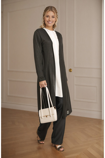 RESPİRO Thin Plain Long Cardigan Plus Size Women's Cardigan Muslim Cardigan Mother Cardigan