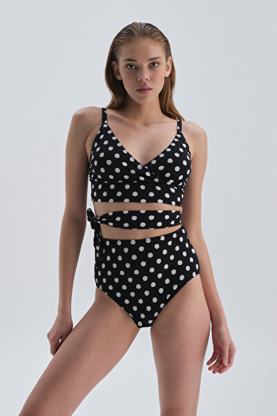 Dagi Μαύρο και άσπρο Ομαλό ψηλόμεσο μπικίνι κάτω