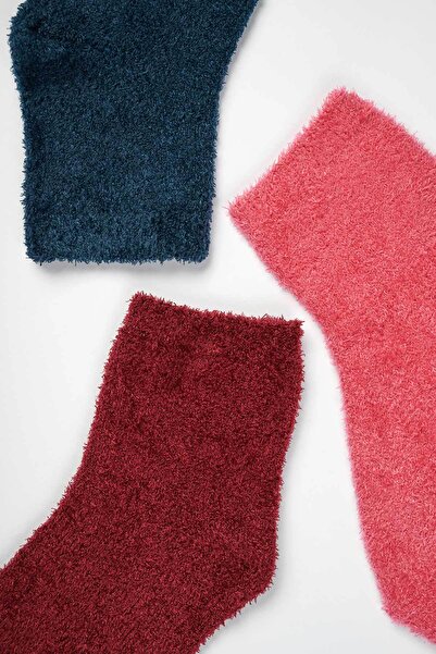 Dagi Pink-Navy Blue Women's 3-Piece Plush Socks