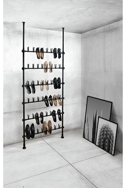 Saban Siyah, Teleskopik Tavan-Duvar Arası Ayarlanabilir Ayakkabılık 48 Çift K...