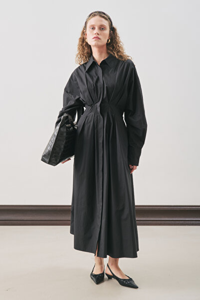 Manuka PİLE DETAYLI GÖMLEK ELBİSE SİYAH