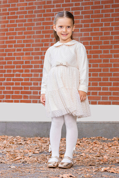 Miny Center Flower Flock Sim Printed Collared Tulle Dress