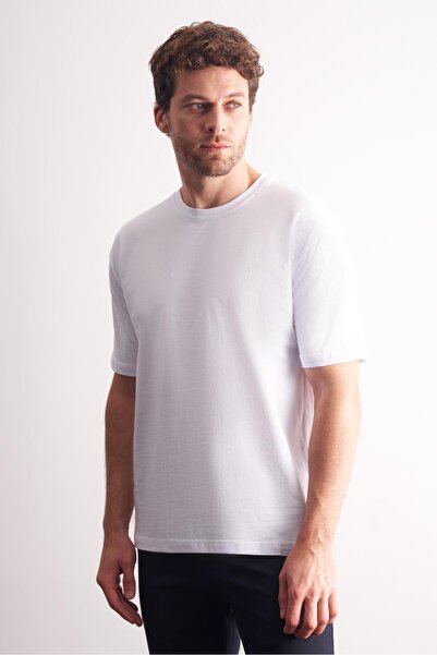 İmza Λευκό μπλουζάκι με κοντό μανίκι εφαρμοστό βαμβακερό βασικό μπλουζάκι 1011255106