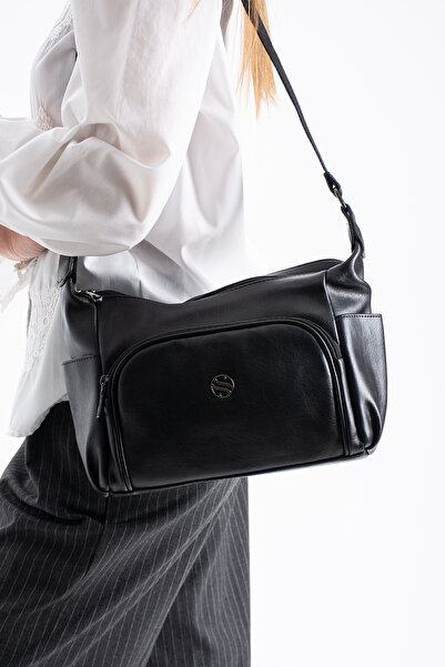 Sanmorris 1434 Multi-Compartment Faux Leather Shoulder Bag with Adjustable Crossbody Strap