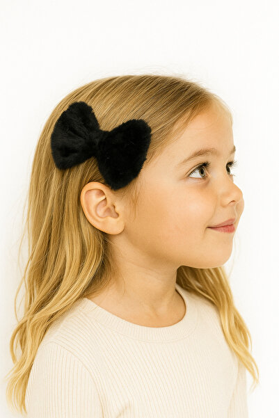 Chunky Frame Stylish Women's and Children's 5-Piece Set of Hair Clips with Furry Plush Bows and Ribbons, Automatic Clip-On