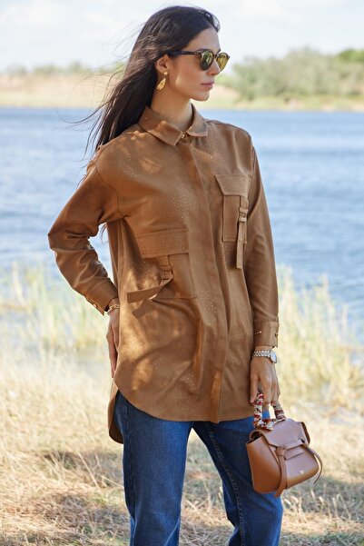 Moodbasic Stone-Set Suede Shirt