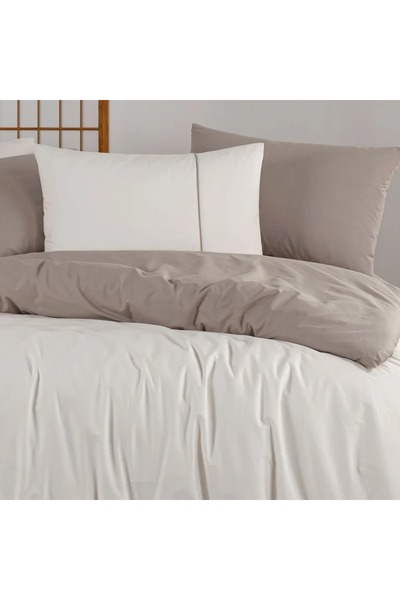 Hobby home collection Diamond Cream Brown - Poplin Single Duvet Cover Set - 2 Pillows