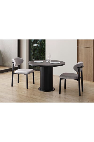 Rabi ALORA BOHEM 100 ÇAP 2 SANDALYE YUVARLAK MUTFAK MASA SETİ SENKRON SİYAH
