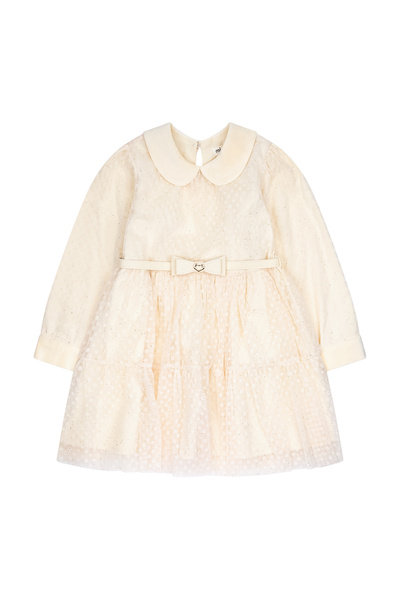 Miny Center Flower Flock Sim Printed Collared Tulle Dress