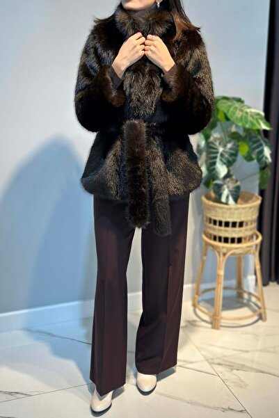 Lale Butik Belt Detail Short Jacket 6186 Brown