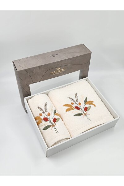 MARİBOR NOVA - %70 Bambu / % 30 Pamuk Nakışlı Havlu 2'li Set 50×90 / 70×140