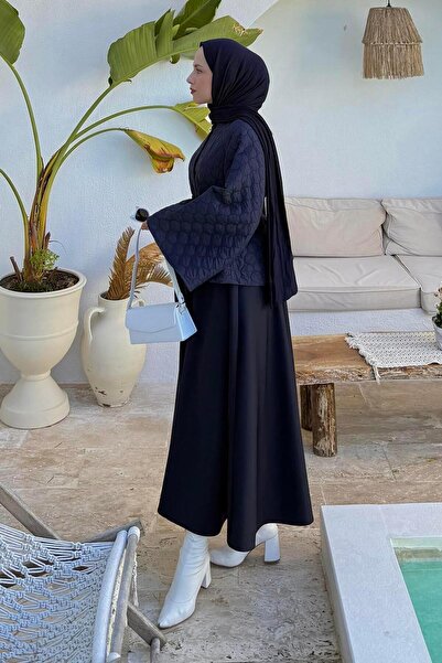 lamelif Scuba Skirted Two-Piece Suit Navy Blue