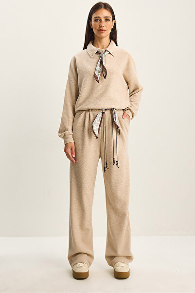 Bianco Lucci Women's Polo Neck Scarf Detailed Top and Bottom Thessaloniki Set 6958-59 60283822