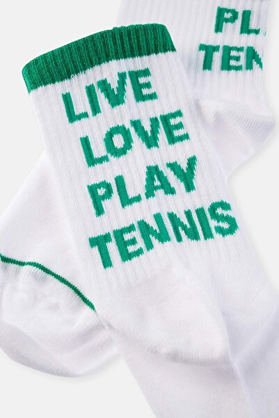 Dagi Green-White Women's 2-Piece Slogan Sports Socks